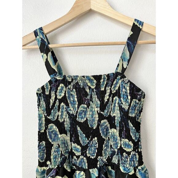 Runway Ready black green leaf‎ print smock wide leg polyester jumpsuit M Romper - Picture 2 of 8